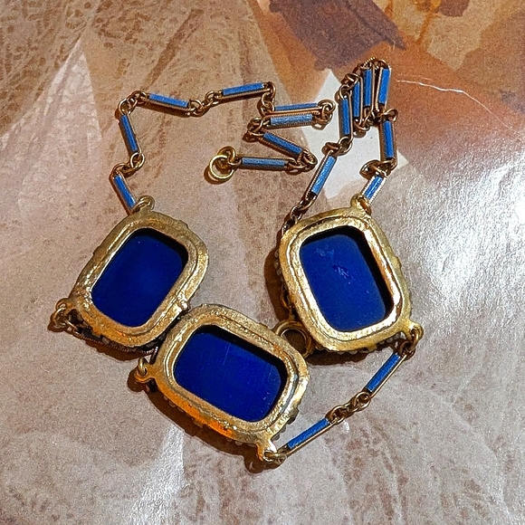 RARE Antique German Lapis Glass Seed Bead Necklace - Picture 5 of 7